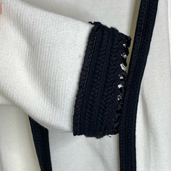 Chico’s Cardigan White Black Fringe 100% Cotton Medium - Picture 5 of 12